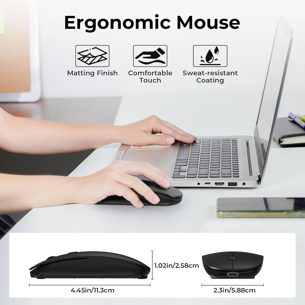 cimetech Rechargeable USB C Mouse, Type C Wireless Mice for MacBook Air, USB-A & Type-C Receiver, Portable Lightweight