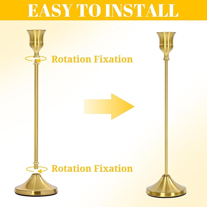 Candlestick Holders 45 PCS, Metal Taper Candle Holder, Brass Gold Candle Holders for Pillar Candles, Vintage Dining Table Centerpiece Decorations for Wedding Party Christmas Halloween Decor