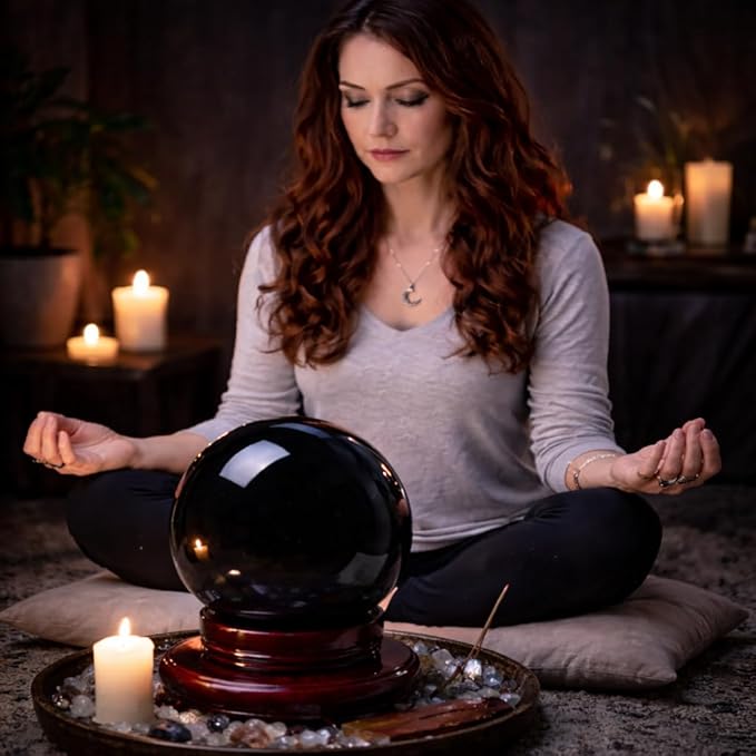 Mina Heal Large Black Obsidian Sphere for Meditation, Feng Shui, Protection, and Crystal Healing – Rare Handcrafted Large Obsidian Crystal Ball (140mm Diameter)