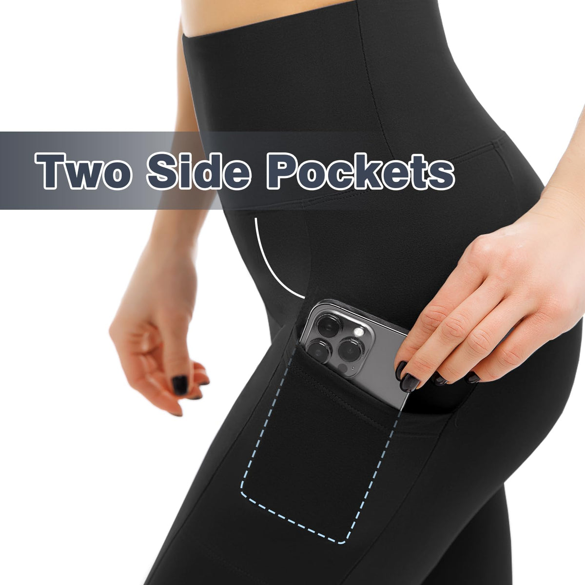 Leafigure 2 Packs Leggings with Pockets for Women, High Waisted Tummy Control Workout Leggings for Gym Black/Army Green SM