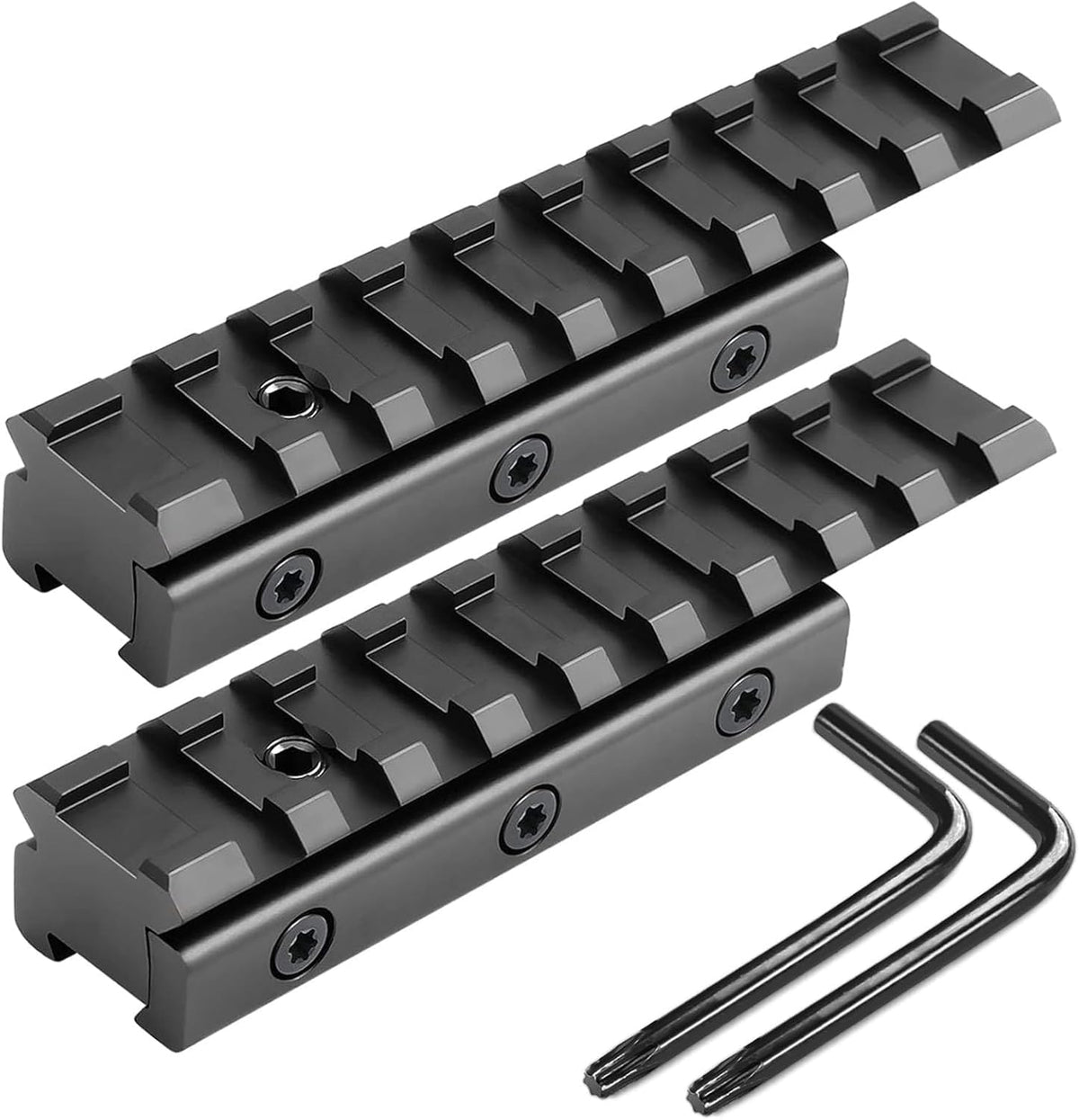 Bontok Dovetail to Picatinny Rail Adapter, 11mm Dovetail to 21mm Upgraded Build-in Locking Screws Picatinny Rail Low Profile Scope Mount Converter Base 3/8" to 7/8" Converter-9 Slots-Black-(2 Pack)