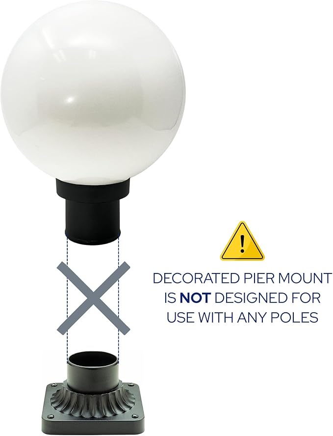 KASTLITE 12" Globe Pier Mount Outdoor Lighting with LED Lamp | UV & Waterproof Pillar & Column Lights | Deck Driveway Yard Patio & Garden Fixture | Made in USA | Prismatic Cover, Black Decorated Base