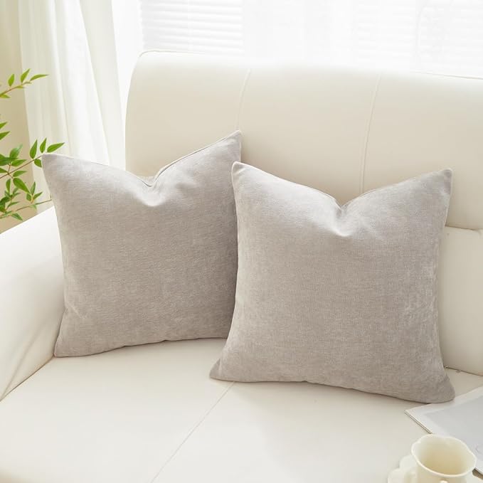 Sunday Praise Light Grey Throw Pillow Covers 20x20 Inch Set of 2 Soft Cozy Chenille Decorative Square Pillow Cases Farmhouse Accent Solid Neutral Cushion Covers for Couch Sofa Chair Bed Home Décor