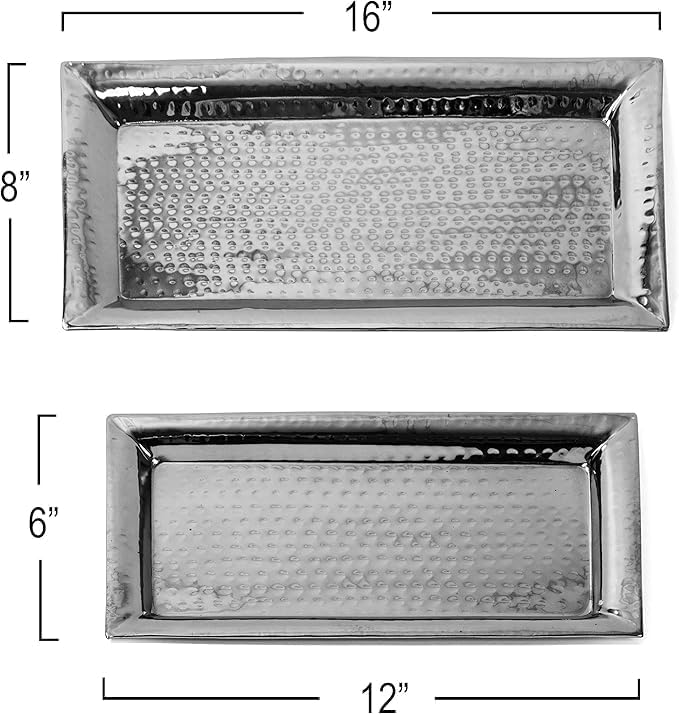 Silver Hammered Trays - Silver Serving Tray and Platters - Appetizer Tray - Chrome Platter (2 Pack Rectangle Platters)