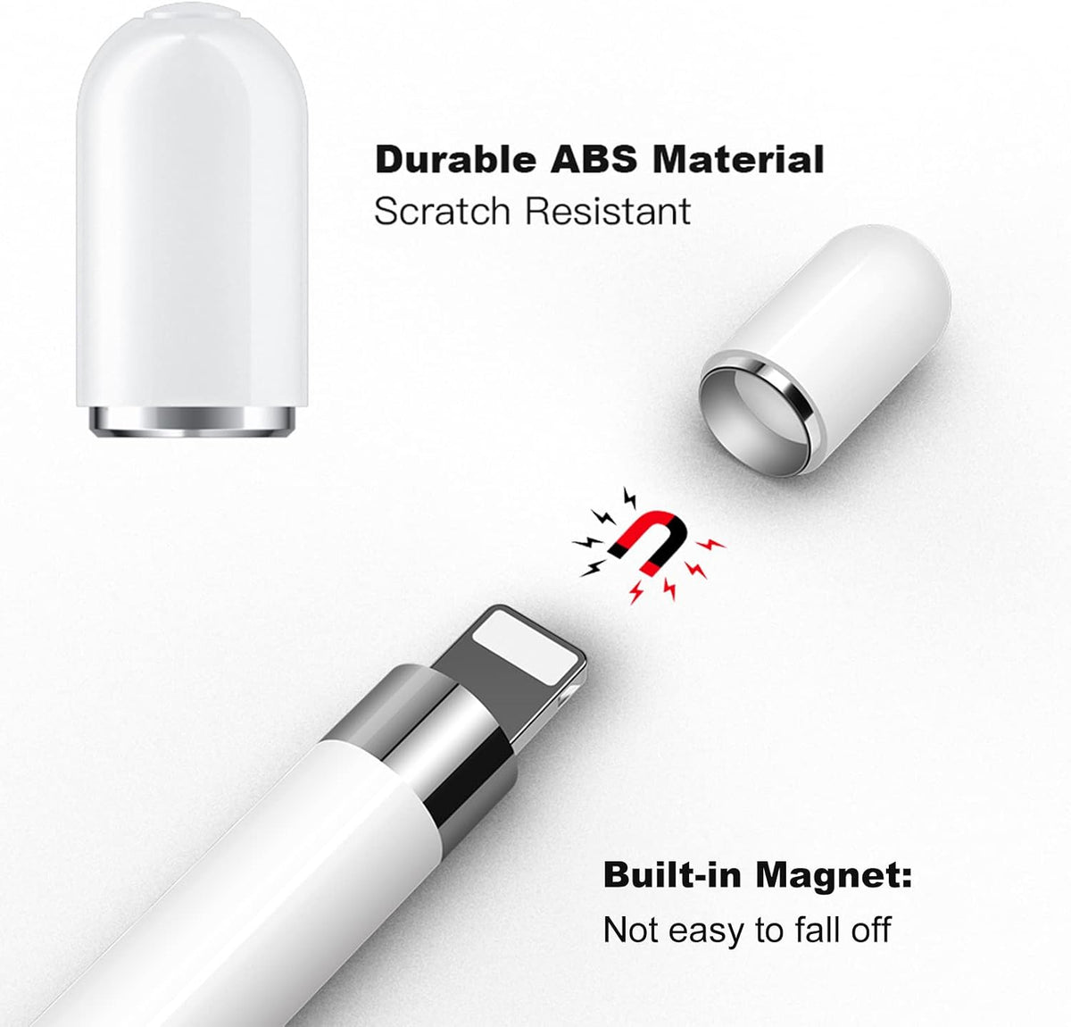 APETOO 1st 2-Pack 10 9 8 7 Magnetic Replacement Cap with Silicone Cap Holder for Apple Pencil Gen, for Apple Pen End