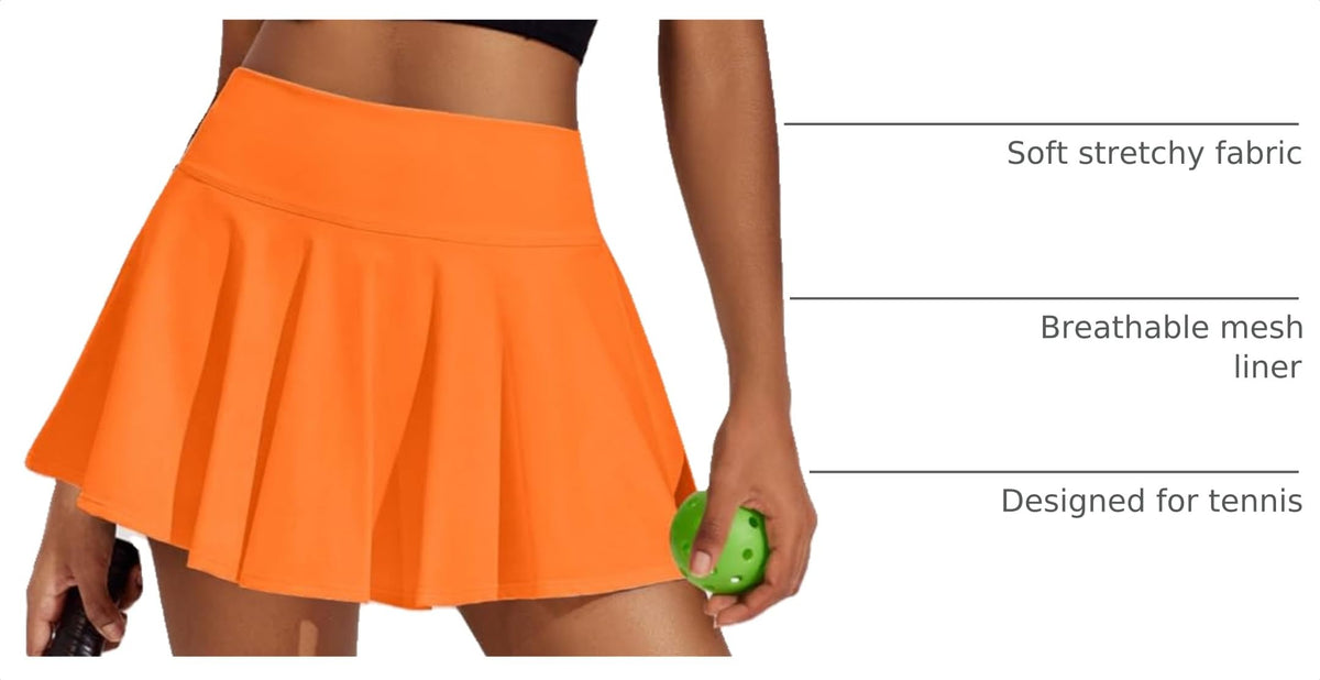 PINSPARK Womens Golf Skort with Pockets Shorts Breathable Tennis Skort High Waisted Pickleball Skirt, Orange Small