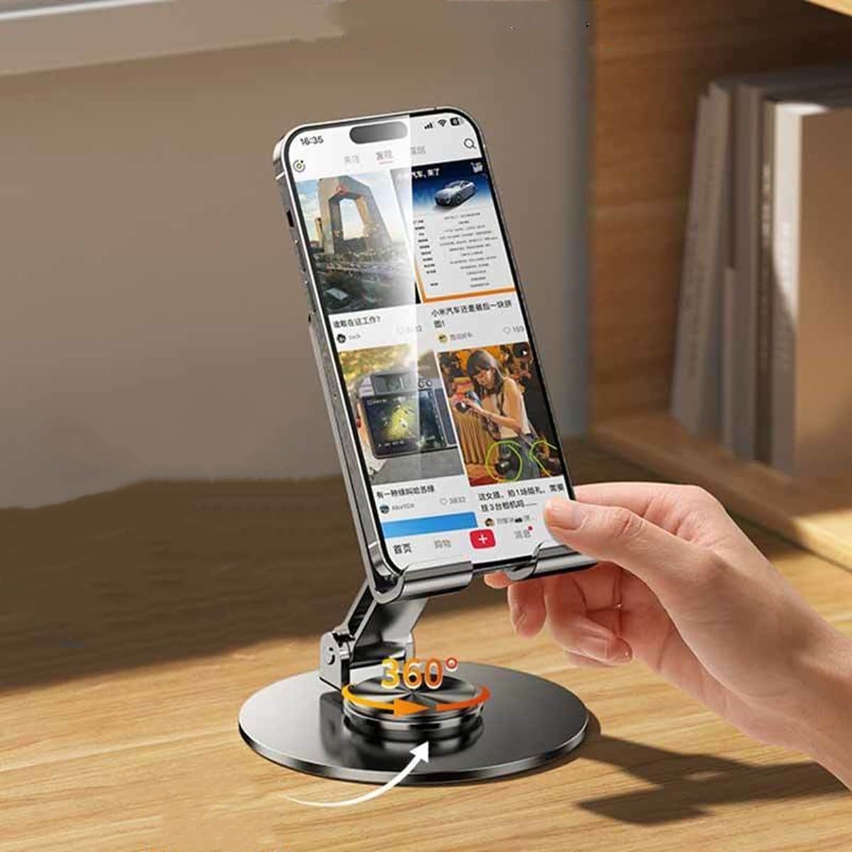 BHSKJSZ Folding Adjustable Rotating Universal Aluminum Phone Stand Grey