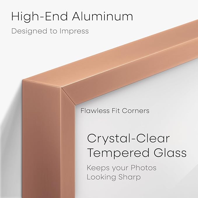 Homeforia Rose Gold 4x6 Picture Frame, High End Metal 4 x 6 Frames with Mat 3 x 5 for Print, 4by6 Desk Frame Matted to 3x5 inch Photo, 4 by 6 Wall or Tabletop Frame, Tempered Glass, Wall Kit, Set of 2