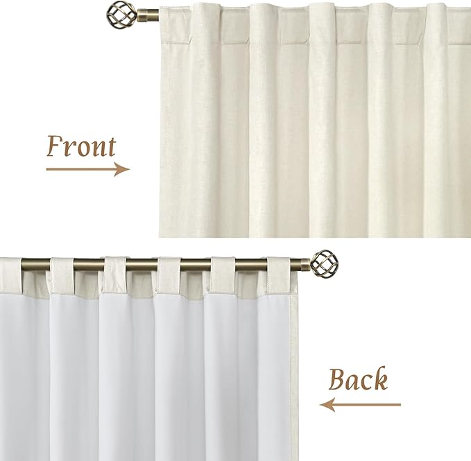 LAMIT Ivory 100% Blackout Linen Curtains 84 Inches Long, Linen Textured Living Room Farmhouse Curtains Full Room Darkening Back Tab and Rod Pocket Panels with White Liner, 2 Panels, 42 x 84 Inch