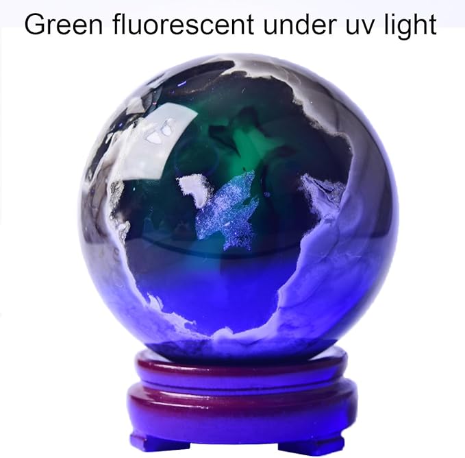 JIC Gem Volcanic Agate Crystal Sphere Large Quartz Crystal Ball with Stand Healing Ornament Witchcraft Meditation Decor 3.5-4 inch(90-100mm)
