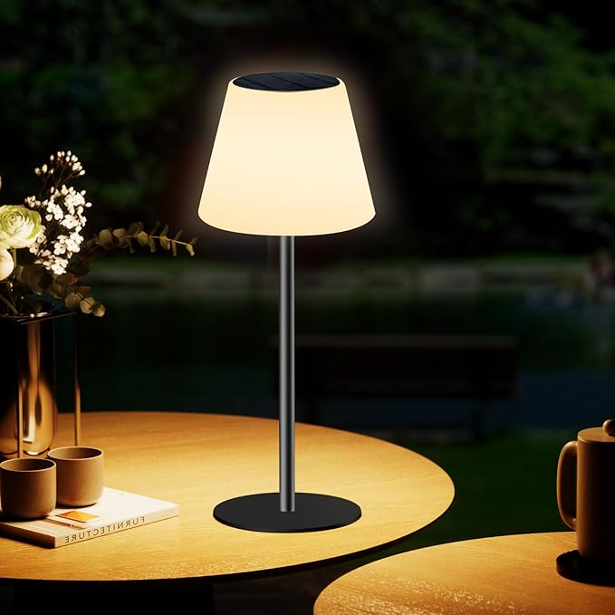 Solar Table Lamp Rechargeable Outdoor Solar Lamps with Light Sensor,Battery Operated Outdoor Lamps for Patio Waterproof,Dimmable Warm White and RGB LED Patio Lamp for Outside Terrace.