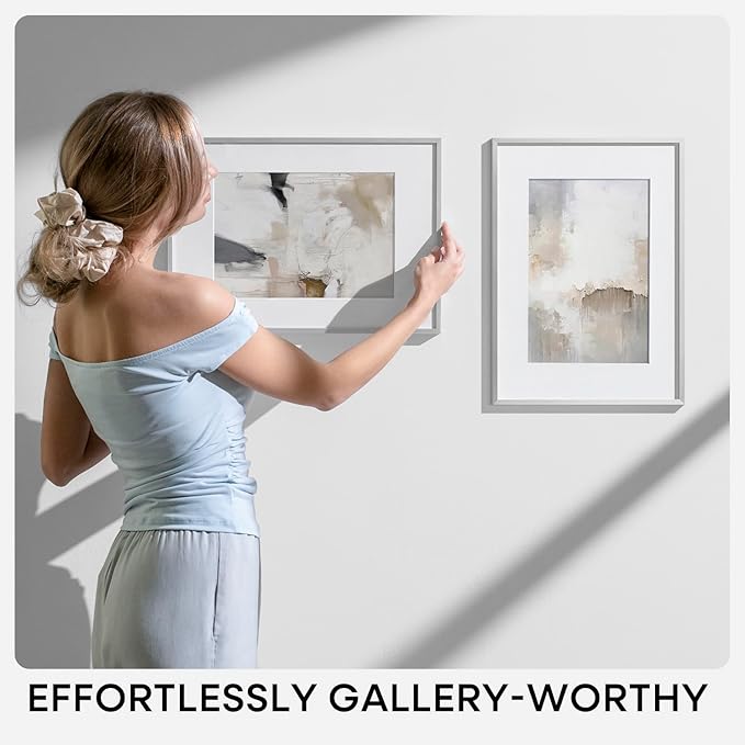 Homeforia Poster Frame 24x32 Silver, High End Metal 24 x 32 Large Picture Frame with Mat 20 x 28 Photo, 24x32 Silver Frames Matted to 20x28 Print, 32x24 Thin Frames, Tempered Glass, Wall Kit, Set of 1