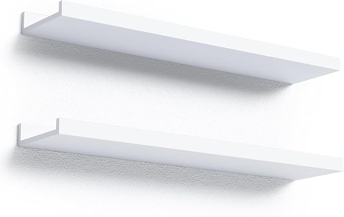 Boswillon 23.6 Inches Long Floating Shelves, 2 Set Modern White Wall Shelf for Bedroom, Nursery Book Shelf with Lip, Picture Ledge Shelf for Living Room, Bathroom, Kitchen