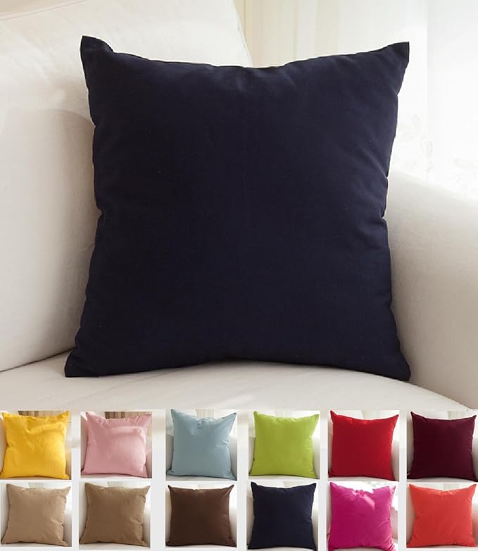 TangDepot Set of 2 Handmade Decorative Solid 100% Cotton Canvas Throw Pillow Covers/Cushion Covers, 45 Colors Available - (16"x16" 2 Pieces, Dark Navy)