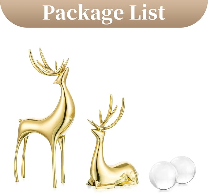 Sziqiqi Brass Reindeer Sculptures Animal Figurine Statues Christmas Deer Pure Copper Heavy Reindeer Ornaments for Home Decor Accents Living Room Office Bookself Tabletop Mantle Decoration