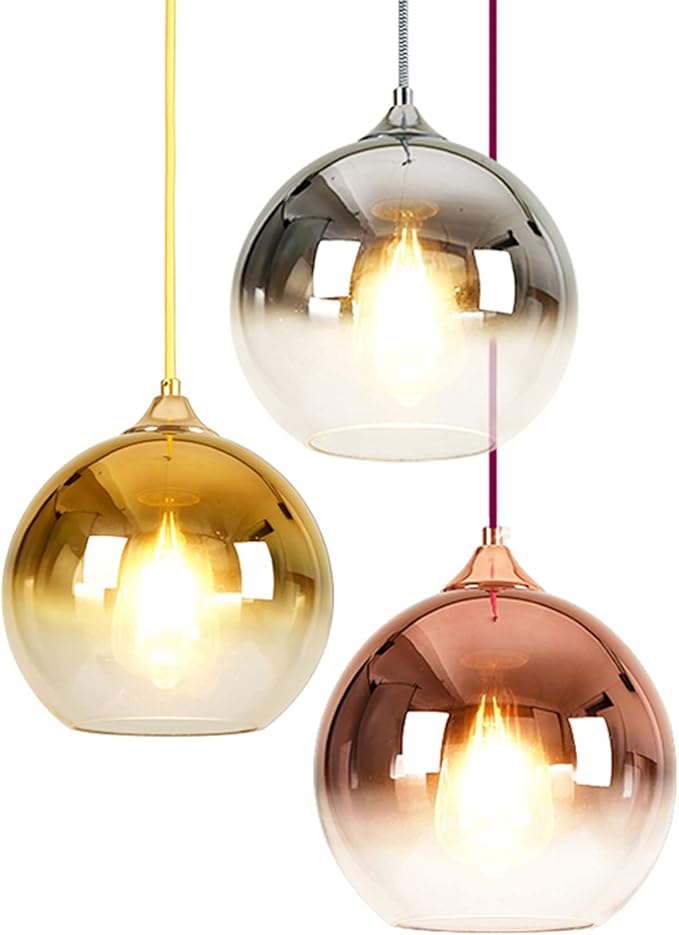 Gradient Gold Glass Globe Pendant Light,Spherical Glass Hanging Light Fixtures Island Ceiling Lamp (9.8'')