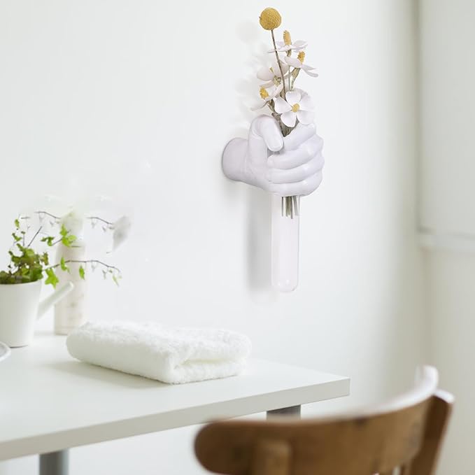 Wall Mounted Hands Vase - White Hand Sculpture, Hanging Wall Vase for Unique Decoration in Living Rooms, Entrance and Room