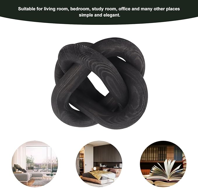 Wood Chain Link Decor, 3 Link Wood Knot Decor Boho Chain Decorative Chains Link Hand Carved Wooden Chains Links for Coffee Table Decors (Black)