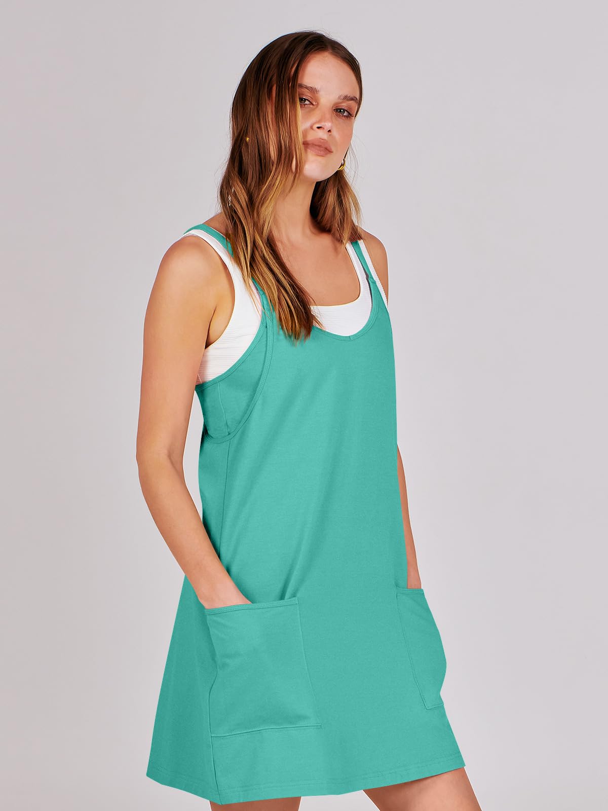 ANRABESS Women Athletic Dress Summer Tennis Workout Active Sports Mini Romper Dress Built in Shorts Travel Vacation Clothes Cyan XX-Large