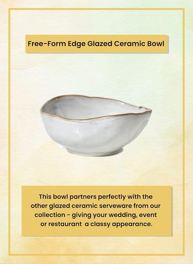 Serene Spaces Living Small Free-Form Edge Glazed Ceramic Bowl, Centerpiece for Vintage Weddings, Events, Measures 6" Long, 5.5" Wide, 2.75" Tall