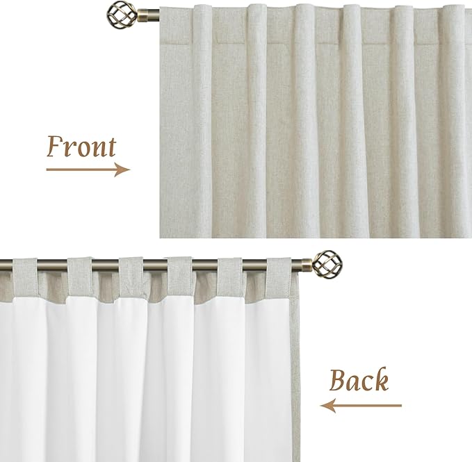 LAMIT Full Blackout Window Linen Curtains for Bedroom, 54 Inches Thermal Window Curtains Back Tab and Rod Pocket Privacy Protected Burlap Panels with White Liner, 2 Panels, 52 x 54 Inch, Stone
