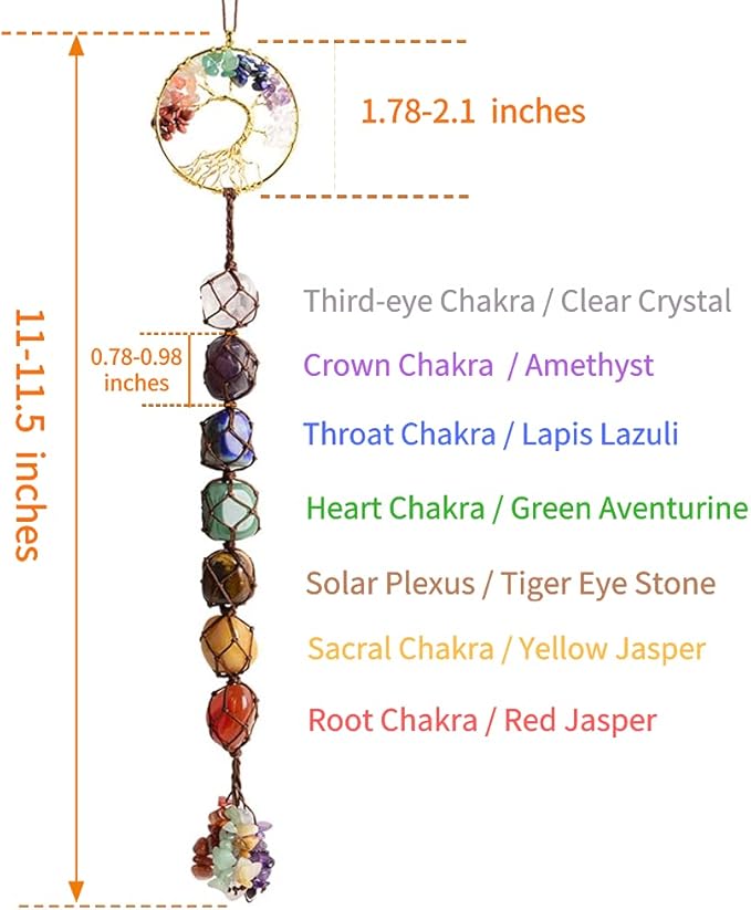 2 Pieces of 7 Chakras Healing Crystals and Tree of Life Wall Hanger Tumbled Gemstones Meditation Hanging Ornament Christmas Tree Memorial Hanging Pendant (Style 4)