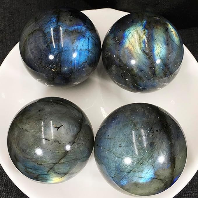 6-7CM/2.36-2.76inch Natural Crystal Ball Labradorite Sphere Moonstone Stone Crafts Polished Decorative Sphere Reiking Healing Crystals Ball Stone Fengshui Home Decoration (Labradorite, 60-70mm)
