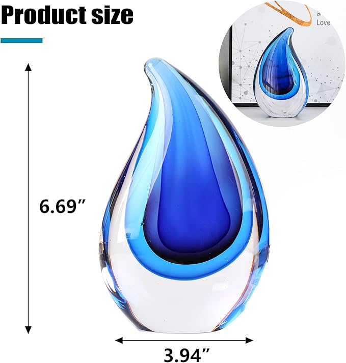 Yao Yuan Hand-Blown Murano-Style Glass Sculpture Decor Statue and Figurine - Wonderful Gift, Blue