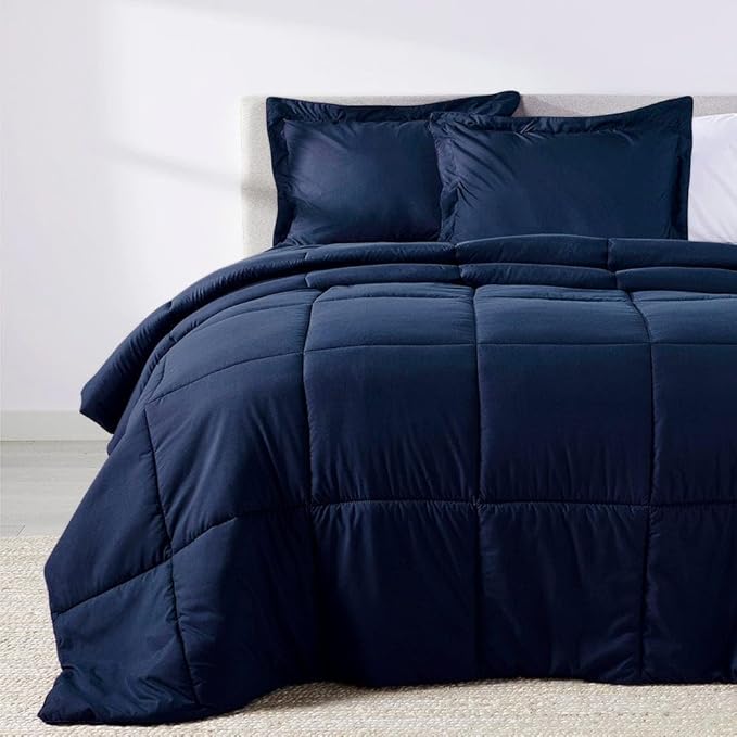 PeachSkinSheets Night Sweats: The Original 1500TC Soft Super Queen Oversized Comforter Set Mariner Blue