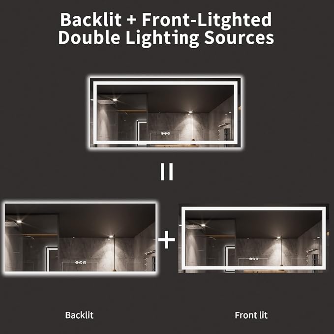 LOAAO 77X36 LED Bathroom Mirror with Lights, Anti-Fog, Dimmable, Backlit + Front Lit, Lighted Bathroom Vanity Mirror for Wall, Memory Function, Tempered Glass, ETL Listed