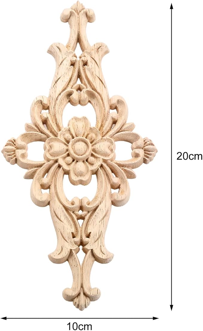 MUXSAM Wood Carved Appliques Furniture Decorative Onlays, 2Pcs Unpainted DIY Center Carving Decal for Door Wall Ceiling Cabinet Dresser Mirror Bed Mantel Bench Decoration, 20x10cm/7.8"x3.94"