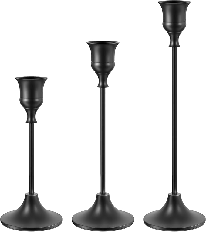 Black Candlestick Holders Taper Candle Holders, Set of 3 Vintage Candle Sticks Holder Decor Used as Fireplace Mantel or Table Centerpieces for Wedding, Dinning, Party