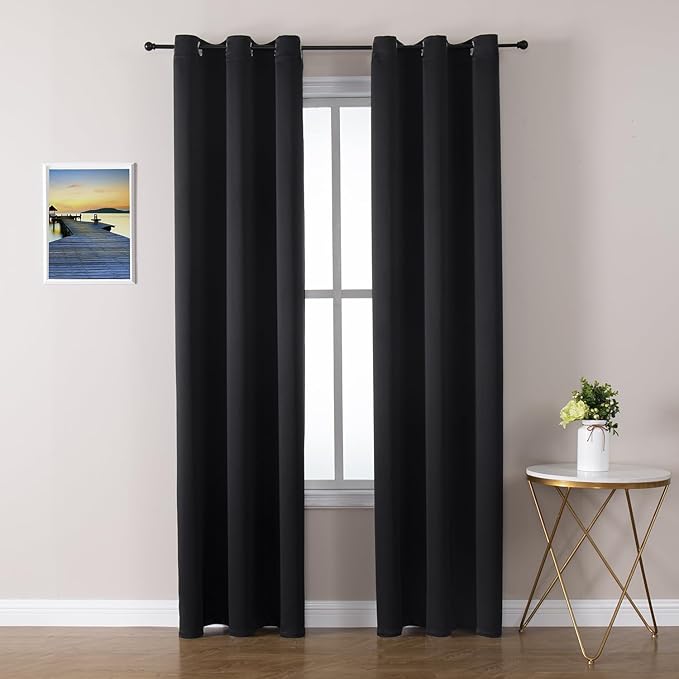 ChrisDowa Blackout Curtains 78 inches Long for Bedroom - 2 Panels Set Grommet Thermal Insulated Room Darkening Curtains for Living Room (Black, 42 x 78 Inch)