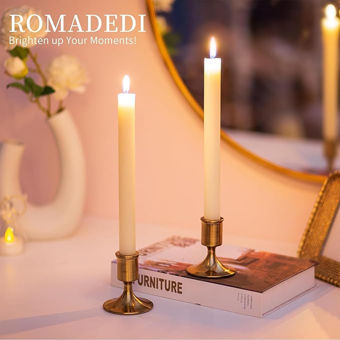 Romadedi Gold Candlestick Candle Holders for Taper, 6 PCS Gold Brass Color Candle Stick Candle Holder for Table Centerpiece, Wedding Reception, Festive Christmas Mantel Decoration or Home Decor
