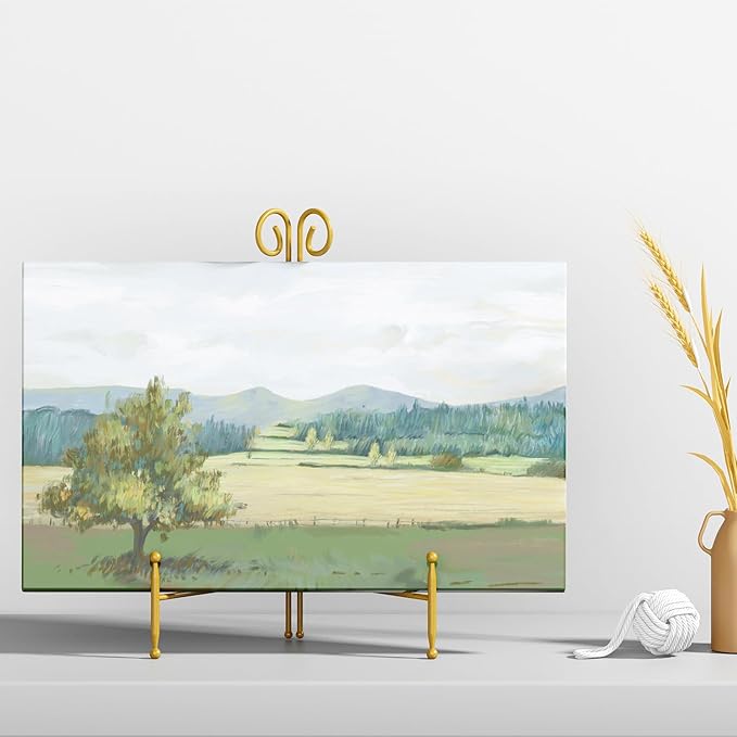 SVENJBB 10 Inch Plate Stands for Display, Gold Metal Frame Holder Stand for Picture and Decorative Plate, Collapsible Easel Display Stand for Platter, Book and Art (1 Pack)