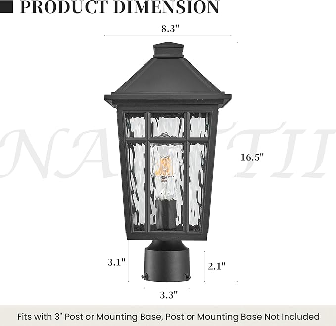 Lamp Post Outdoor Lighting 16.5 Inch Black Outdoor Post Lights Waterproof Aluminum Pole Lantern for Garden Patio Pathway E26 Socket