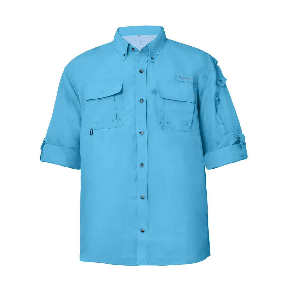 Riverruns UPF 50+ Men's Fishing Shirts Long Sleeve UV Protection Shirts Water-Repellent for Hiking, Fishing, Camping (Blue,Large)