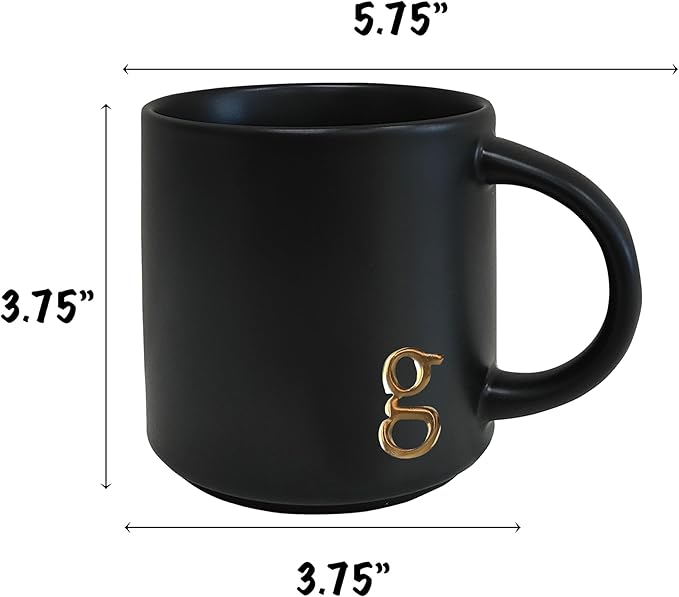 COLLECTIVE HOME - Black Monogram Ceramic Mugs, 15 oz Golden Initial Coffee Cups, Elegant Alphabet Tea Mugs, Personalized Halloween Mug with Gift Box, Perfect for Office and Home Décor (g)