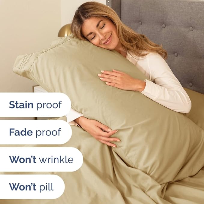 Full Size 4 Piece Sheet Set - Comfy Breathable & Cooling Bed Sheets Set - Hotel Luxury Bedding for Women, Men, Kids, Teens, Boys & Girls - Deep Pockets, Ultra-Soft and Wrinkle Free - Oeko-Tex - Beige