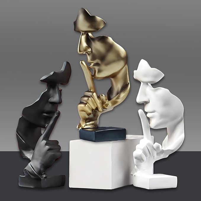 aboxoo Thinker Statue, Silence is Gold Abstract Art Figurine, Modern Home Resin Sculptures Decorative Objects Shelf Decor,Tabletop for Home Decor,Man Office Study Desk Statue (Large Gold)