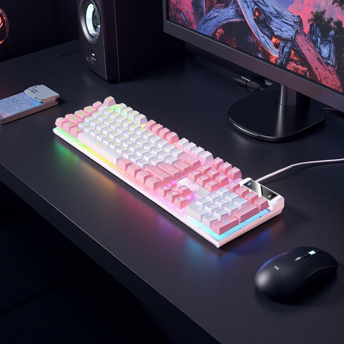 TsuvyXeg Gaming Keyboard Wired E-Sports Key Board RGB Backlit Computer Keyboard Square Key for Desktop Laptop PC Mac