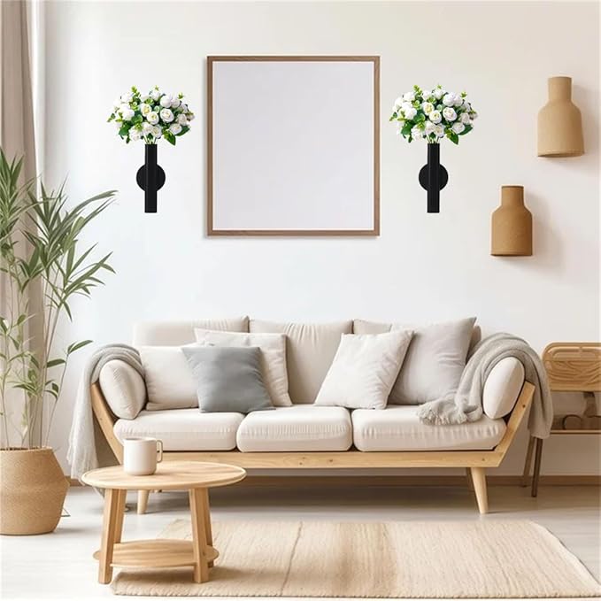 Self Adhesive Wall Vase Metal Tube Decoration Holder Used to Display Dried Flower, Faux Flowers, Fake Flowers, Also Suitable for Cemetery Memorial Decoration (1 Pcs Black)