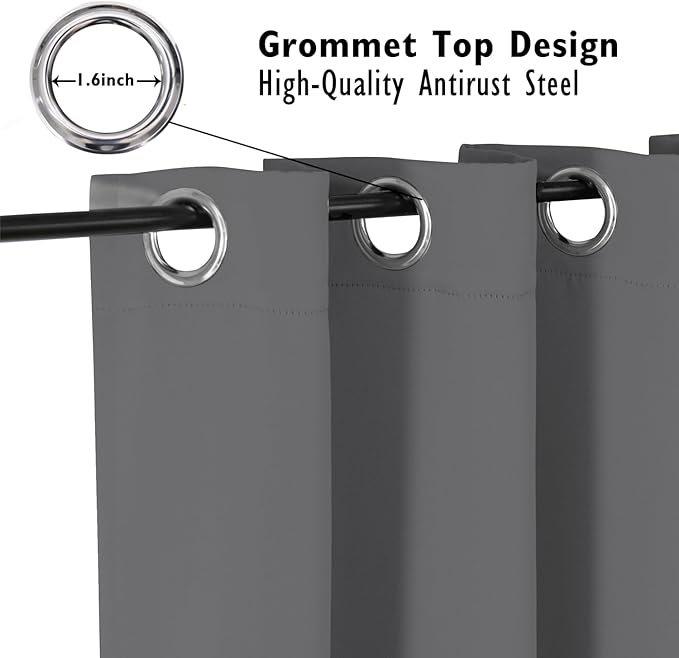 ChrisDowa Blackout Curtains 72 inches Long for Bedroom - 2 Panels Set Grommet Thermal Insulated Room Darkening Curtains for Living Room (Grey, 42 x 72 Inch)