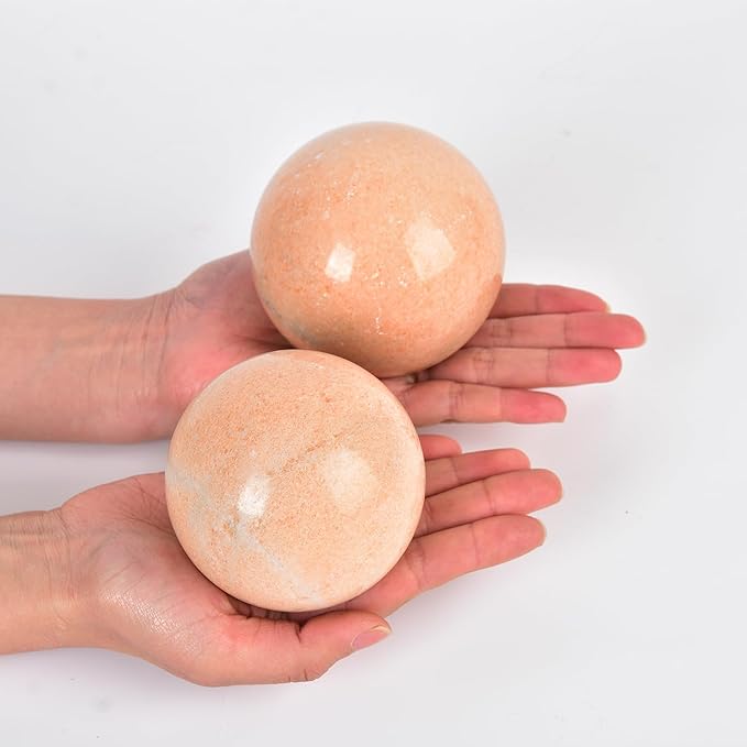 JIC Gem Big Sparkling Quartz Crystal Ball Sunstone Healing Crystal Gemstone Sphere with Decorative Wooden Stand for Meditation Gifts Decoration (80-90mm)