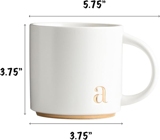 COLLECTIVE HOME - Monogram Ceramic Mugs, 15 oz Golden Initial Coffee Cups, Elegant Alphabet Tea Mugs, Elegant Personalized Mug with Gift Box, Luxurious Cups for Office and Home (a)