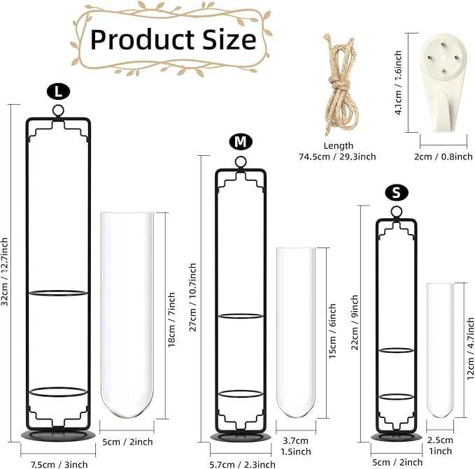 MIPON Plant Propagation Stations,Hanging Glass Propagation Test Tube Vases for Plants with Gold Metal Stand for Hydroponic Cutting Home Garden Office Decor-Black