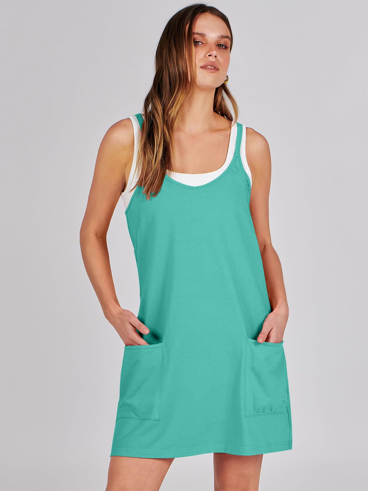 ANRABESS Women Athletic Dress Summer Tennis Workout Active Sports Mini Romper Dress Built in Shorts Travel Vacation Clothes Cyan XX-Large