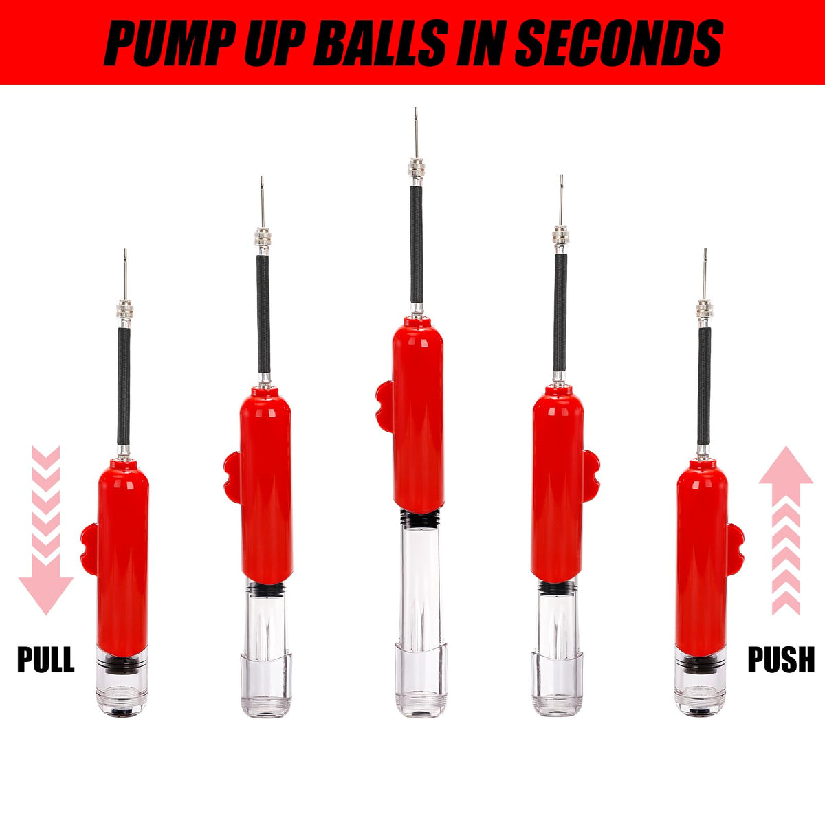 Lawei Ball Pump with Pressure Gauge, Dual Action Sports Ball Compact Pump with Needles and Nozzles, Portable Air Hand Pumps Little Pumps for Basketball, Football, Soccer Ball, Rugby, Volleyball, Red
