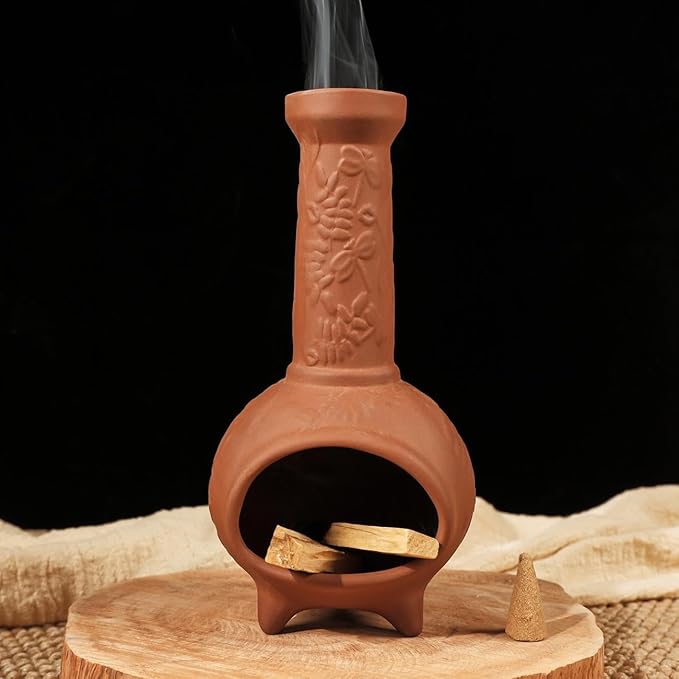 Handmade Terracotta Palo Santo Holder & Mini Chiminea Incense Dish-Elegant Cone Burner for Palo Santo Sticks & Sage-Ideal for Energy Cleansing, Yoga, Meditation,Zen,Altar Decor & Aromatherapy