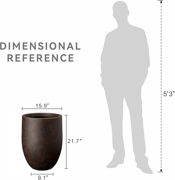 Kante 21.7" H Rusty Tall Planter, Large Outdoor Indoor Decorative Pot with Drainage Hole and Rubber Plug, Modern Round Style for Home and Garden